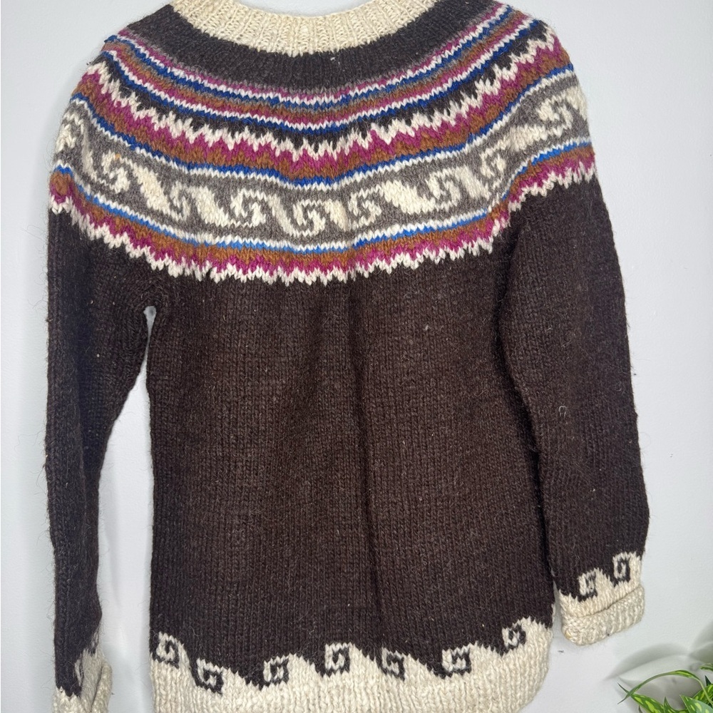 Vintage 100% Wool sweater Brown and Cream Knit Sweater with Patterned Design - Picture 5 of 5
